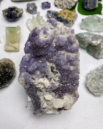 Pinky Purple Tiny Cubic Fluorite with Quartz & Chalcopyrite