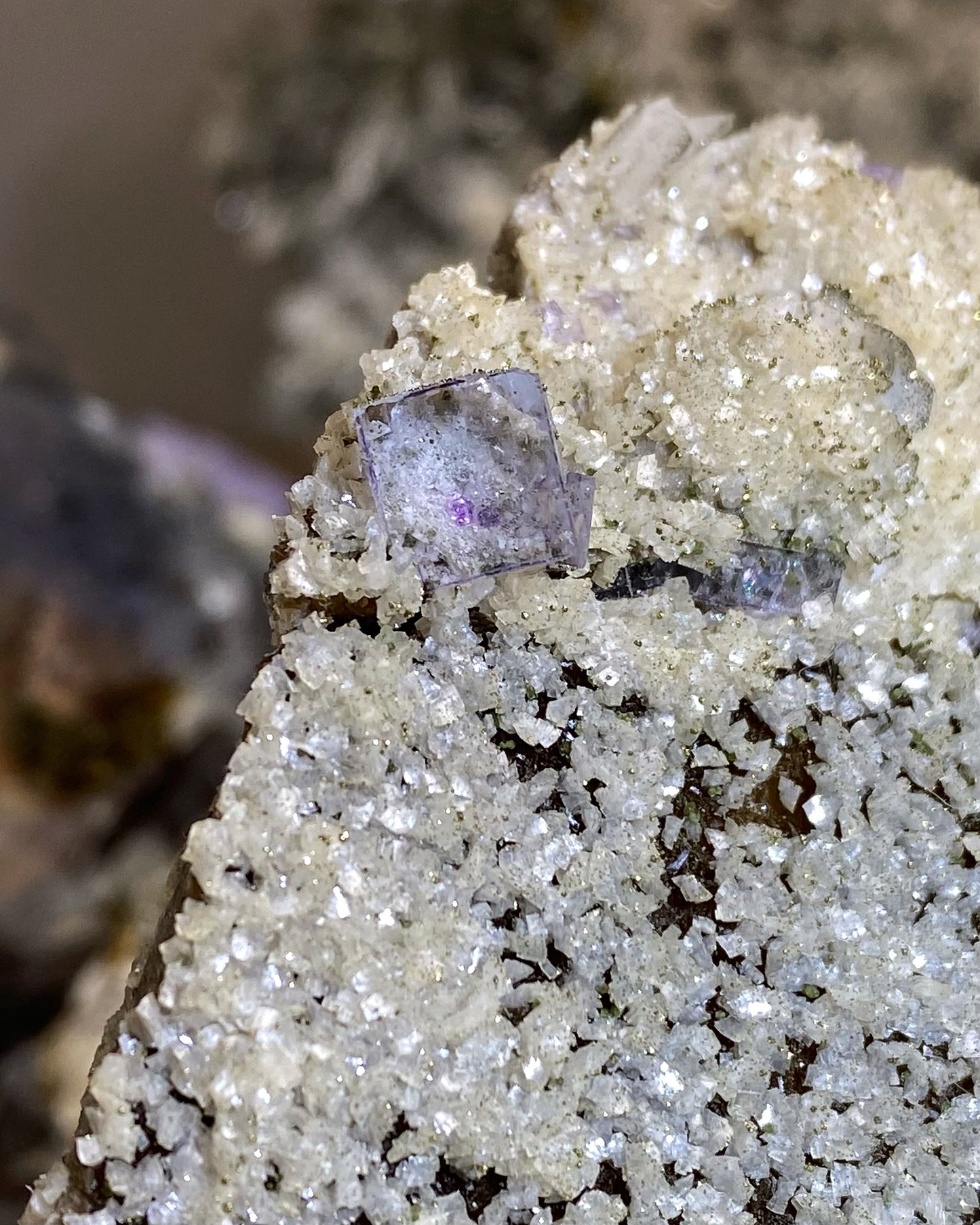 Purple Glassy Fluorite with Pyrite, Dolomite, Calcite