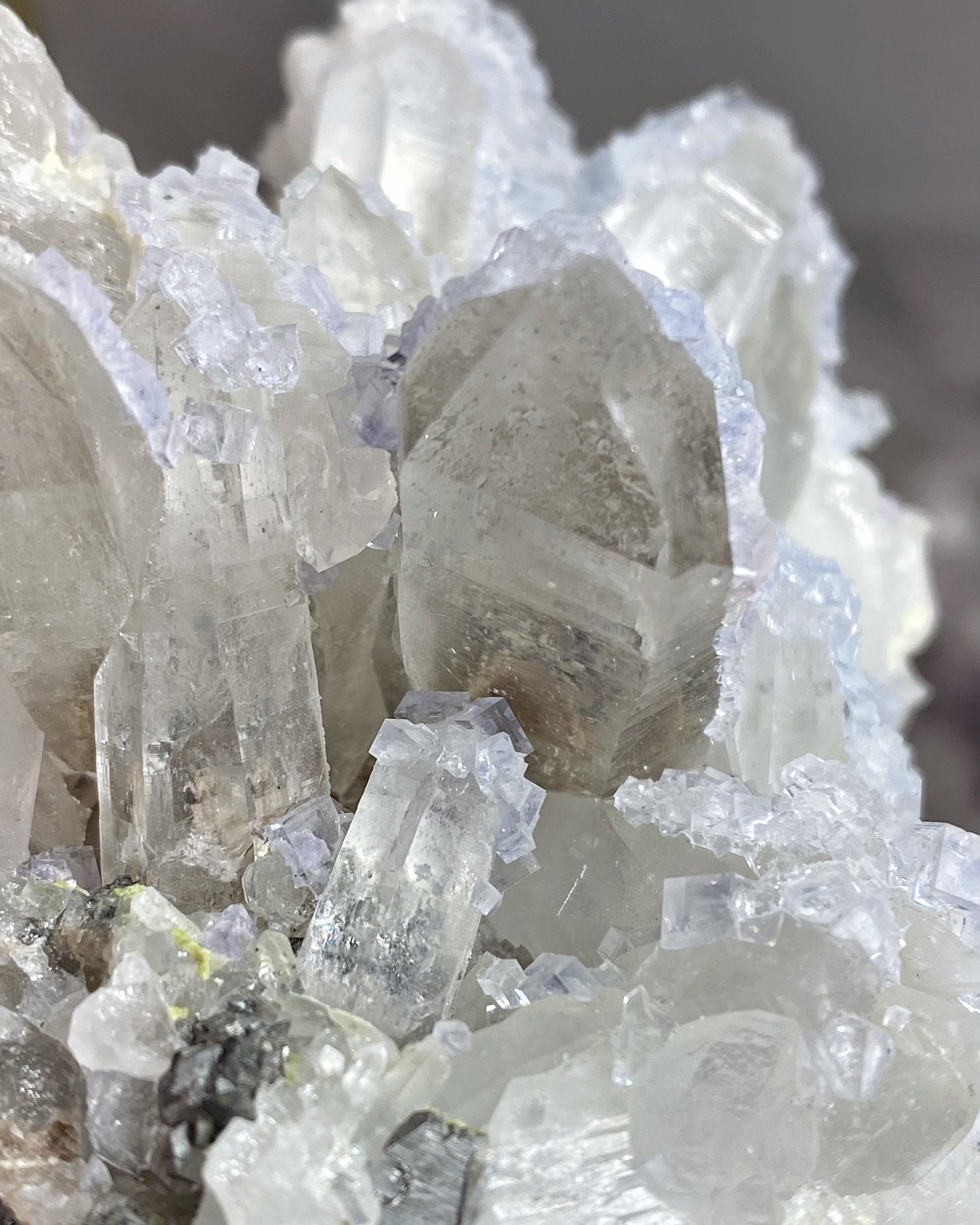 Lilac Purple Cubic Fluorite on Quartz Cluster