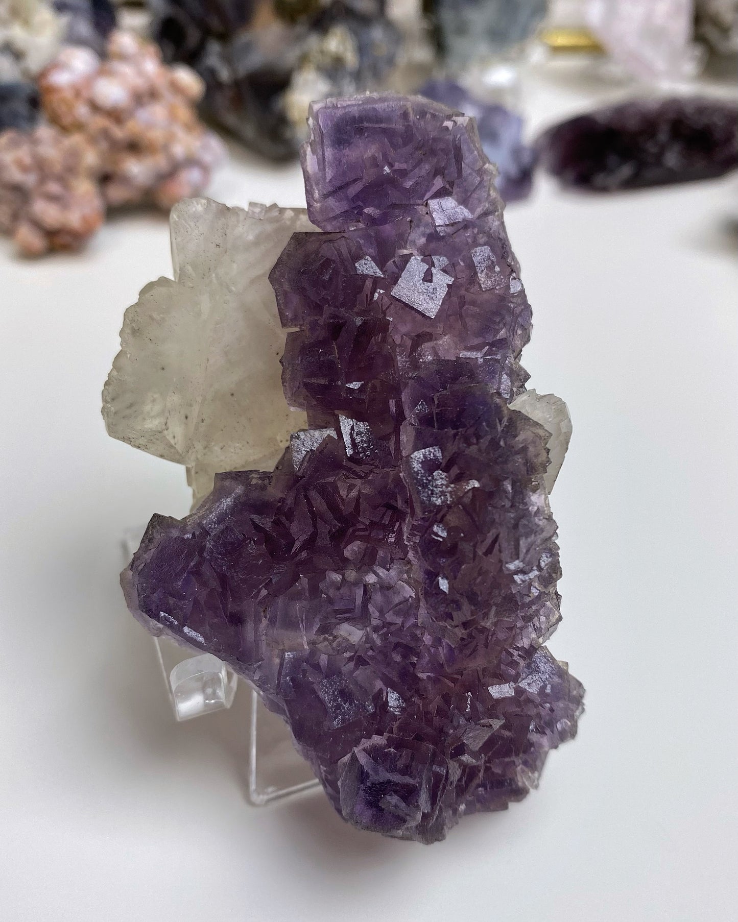 Purple Intertwined Cubic Fluorite with Calcite