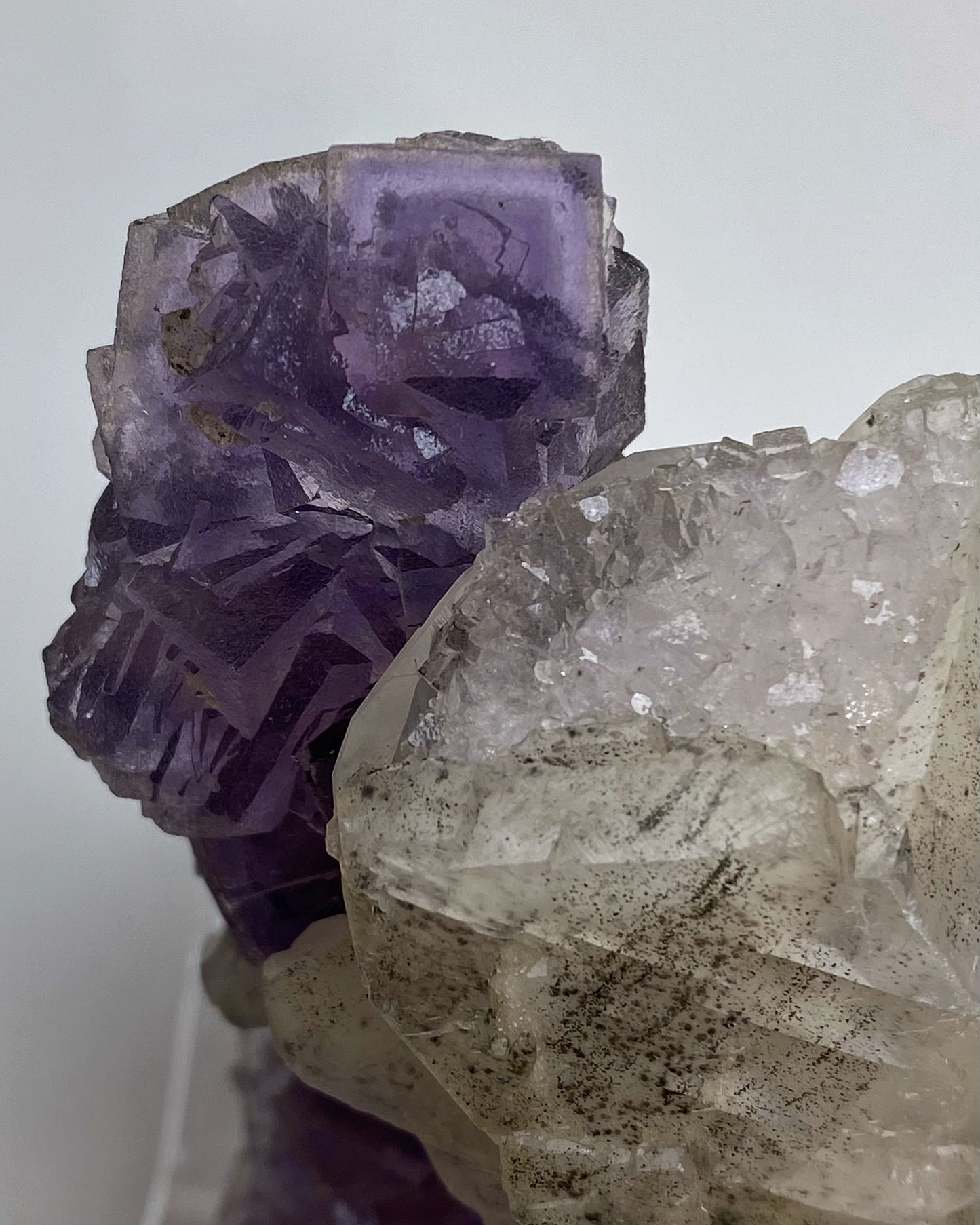 Purple Intertwined Cubic Fluorite with Calcite