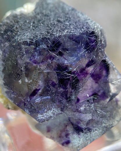Purple Beveled Edge Fluorite with Shiny Boulangerite