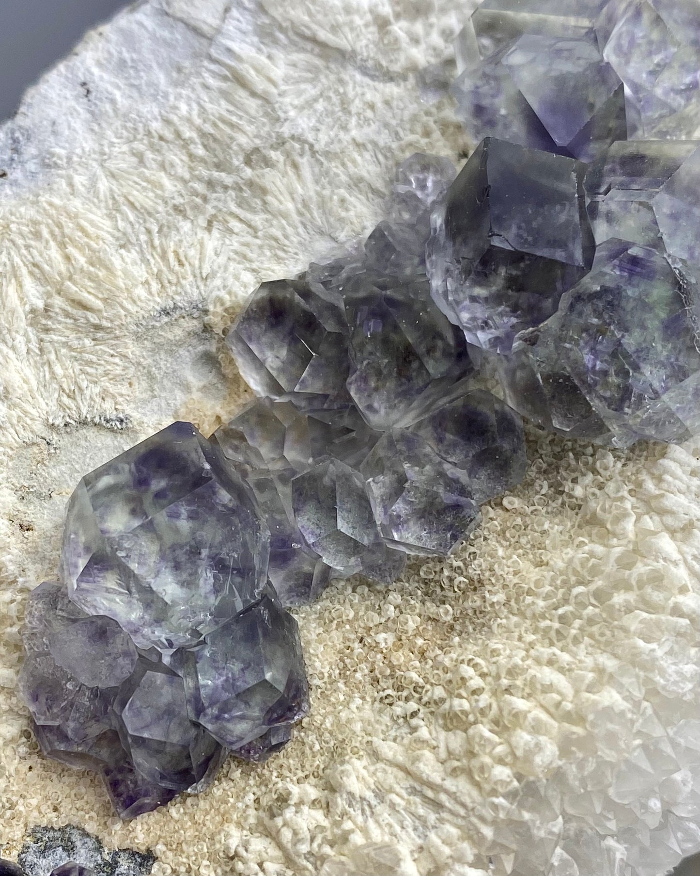 Polyhedral Green Purple Blue Fluorite with Quartz