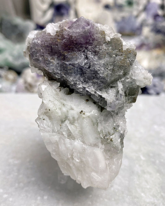Purple & Green Fluorite with Sparkly Chalcopyrite, Calcite & Quartz
