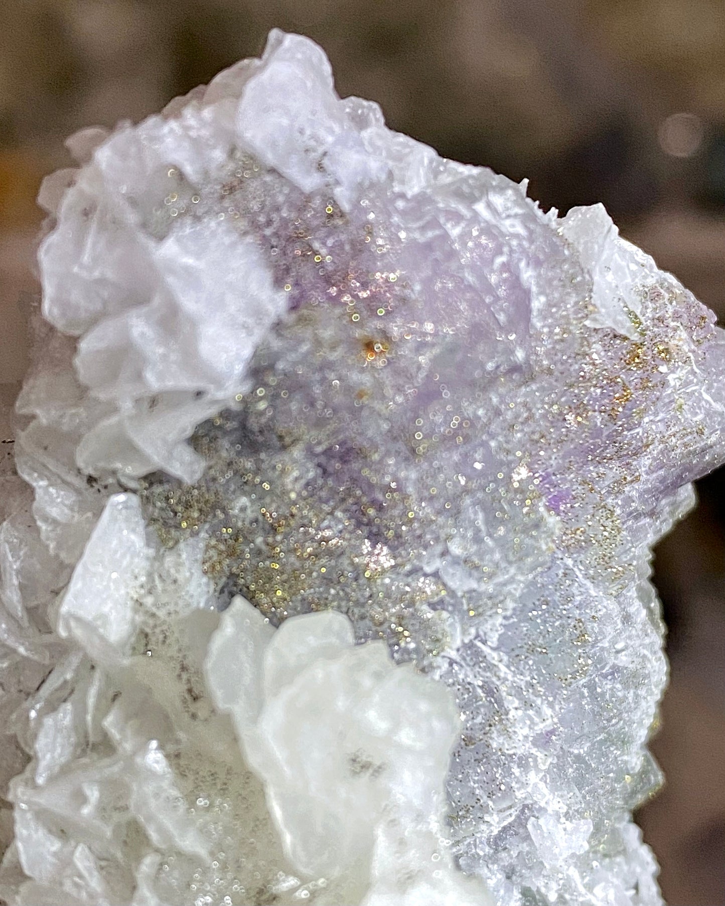 Purple & Green Fluorite with Sparkly Chalcopyrite, Calcite & Quartz