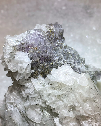 Purple & Green Fluorite with Sparkly Chalcopyrite, Calcite & Quartz