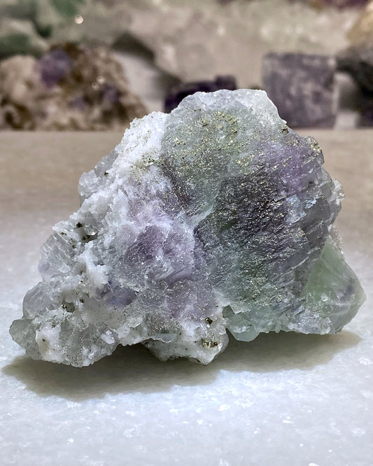 Purple & Green Fluorite with Sparkly Chalcopyrite & Quartz
