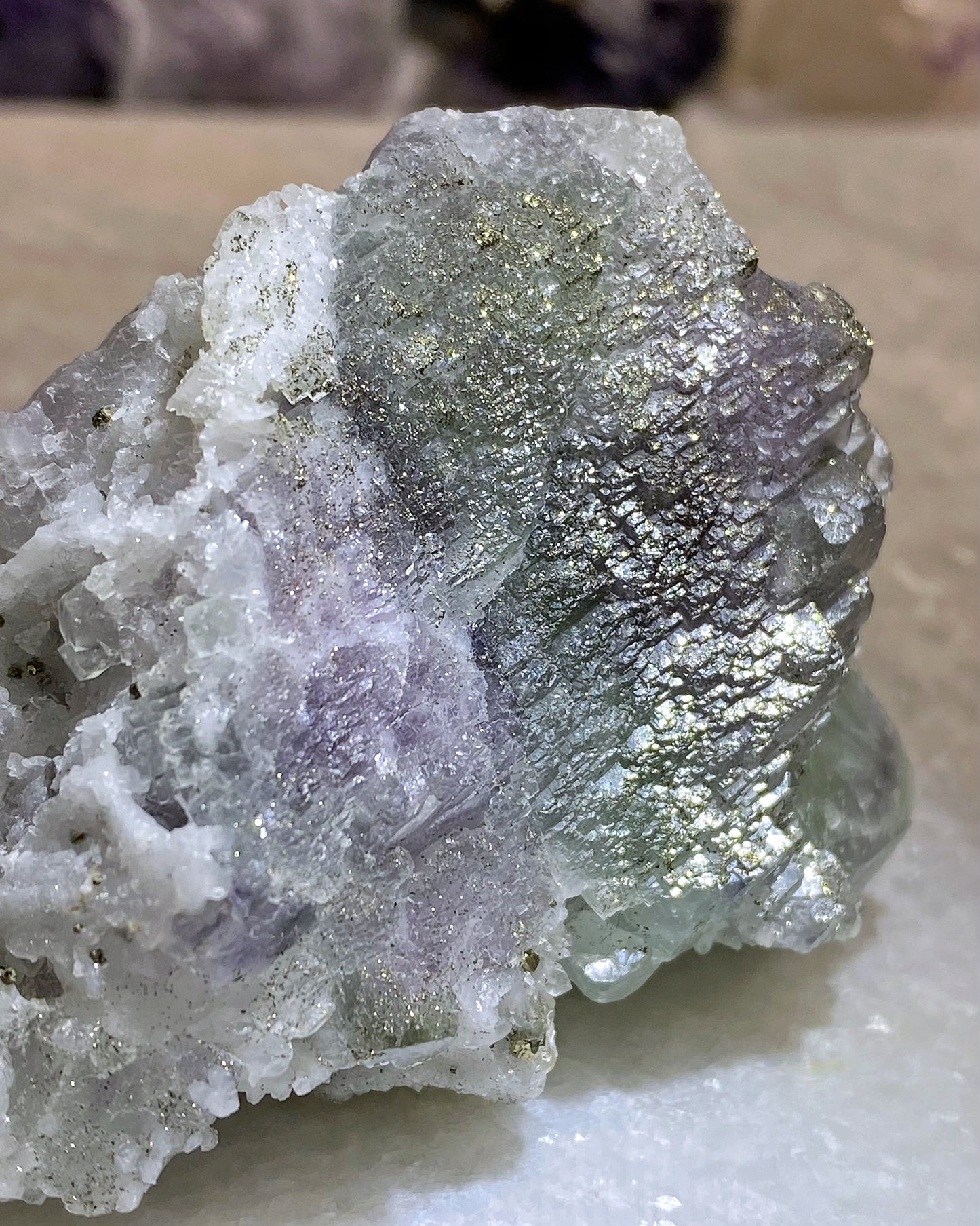 Purple & Green Fluorite with Sparkly Chalcopyrite & Quartz