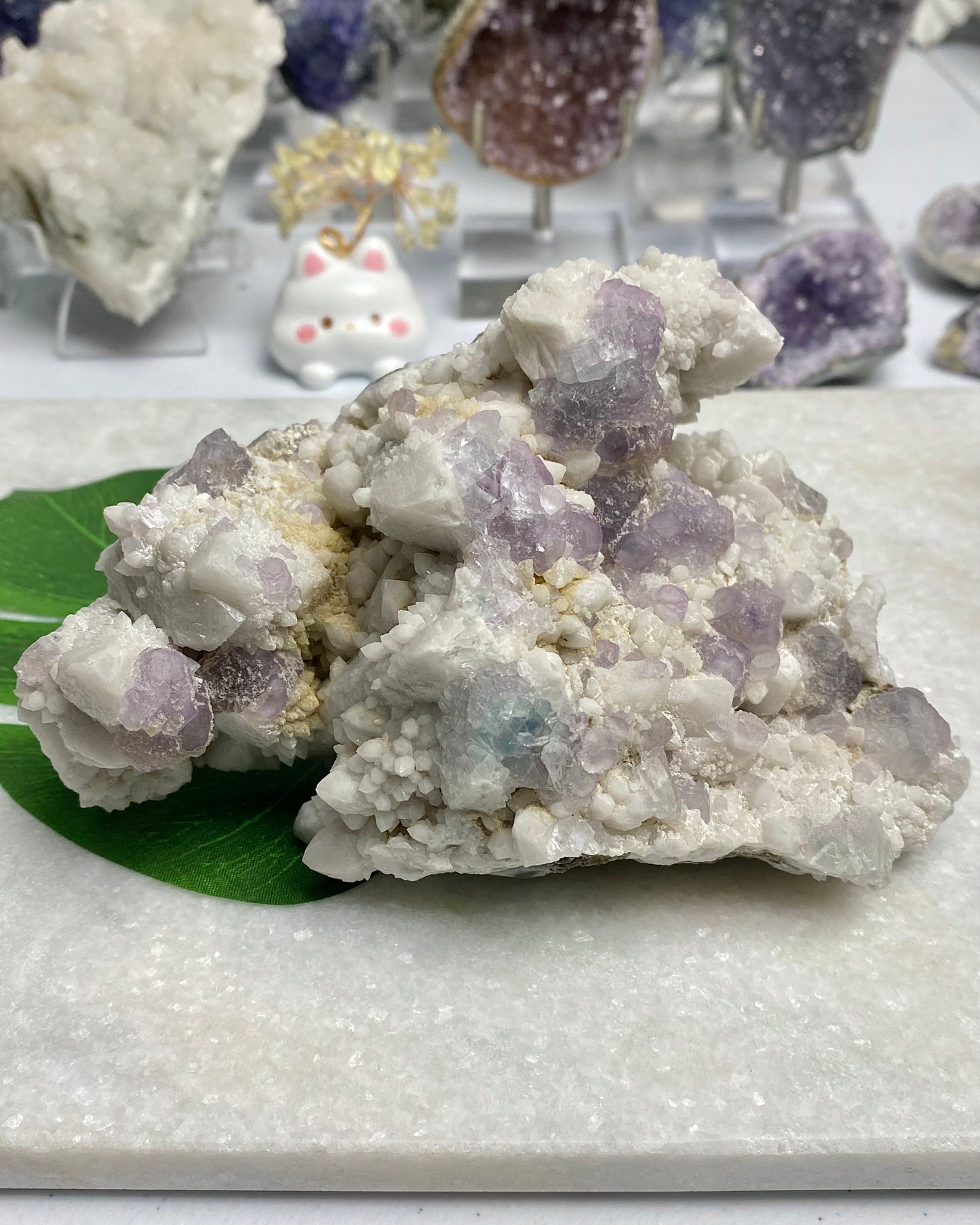 Candle Quartz with Purple Octahedral Fluorite