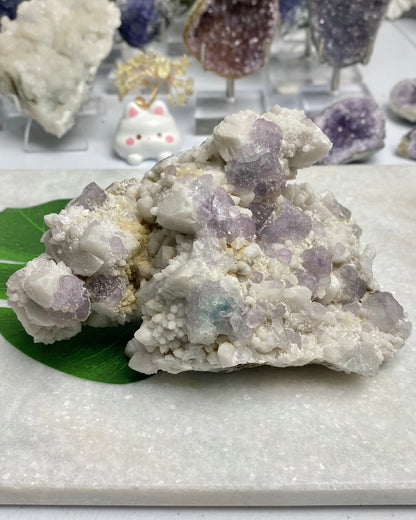 Candle Quartz with Purple Octahedral Fluorite