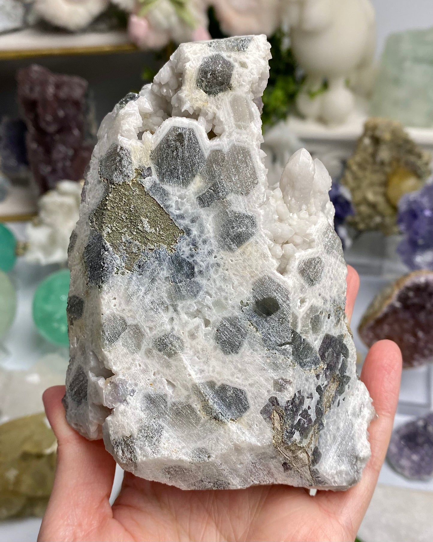 Candle Quartz with Purple Octahedral Fluorite
