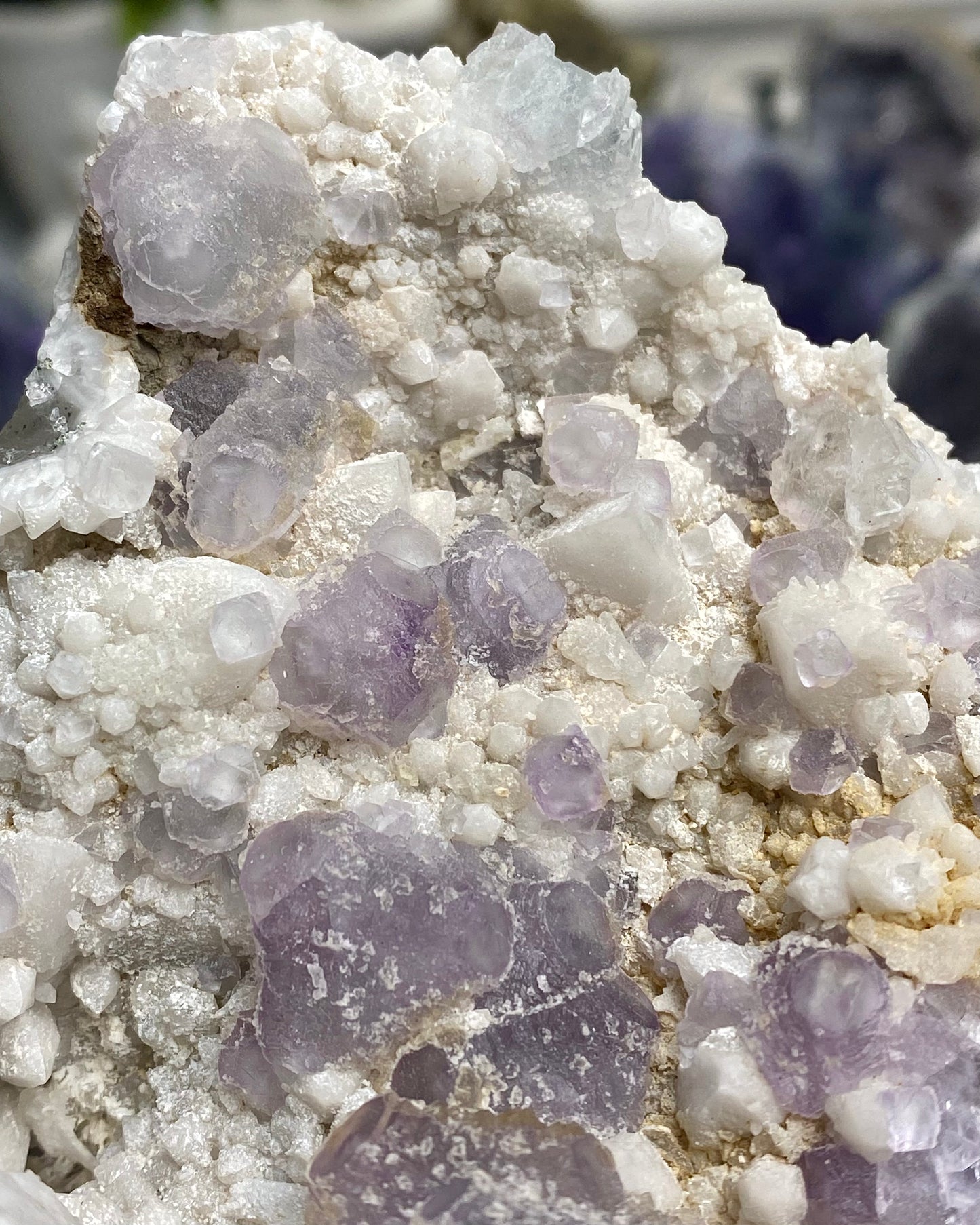 Candle Quartz with Purple Octahedral Fluorite