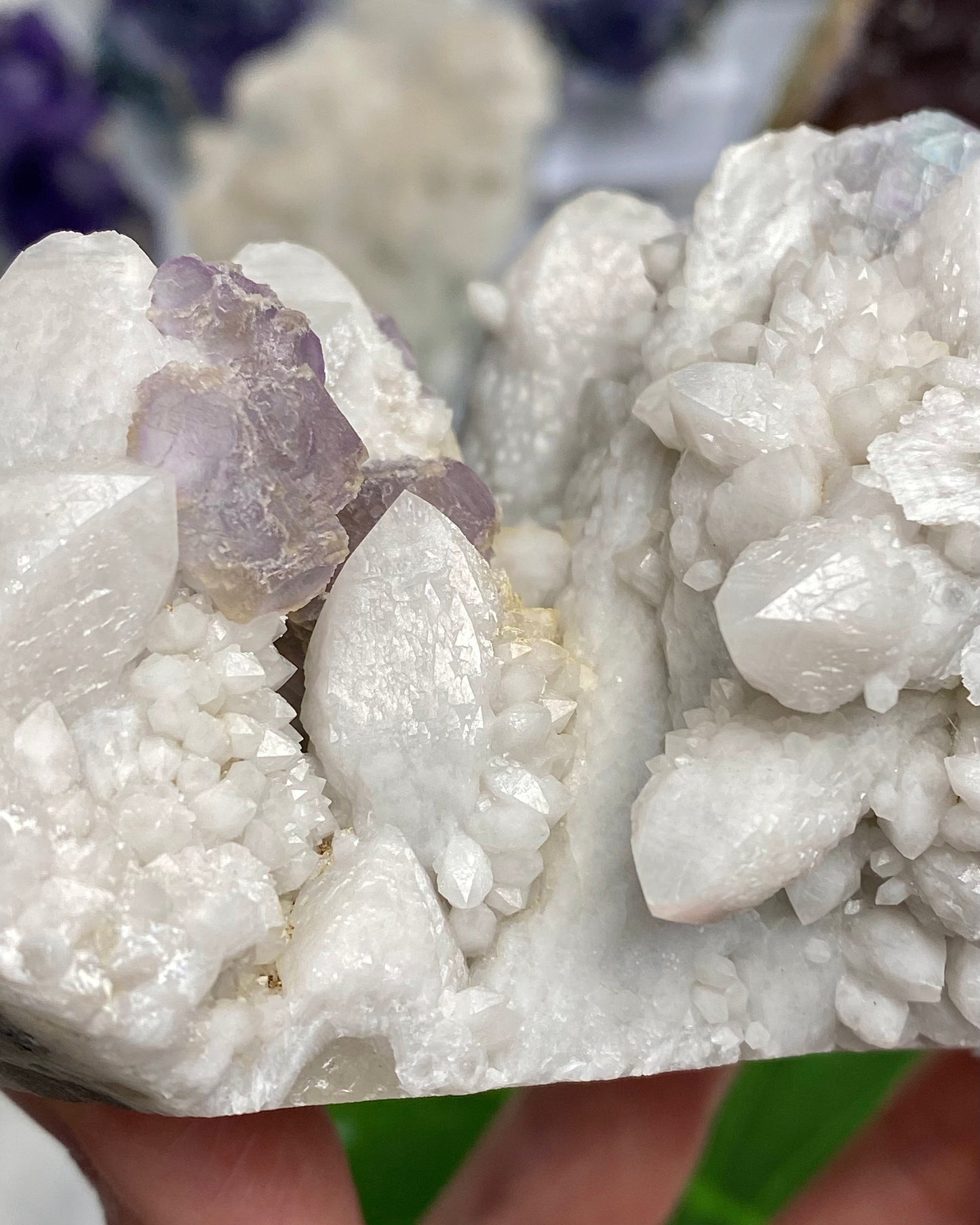 Candle Quartz with Purple Octahedral Fluorite