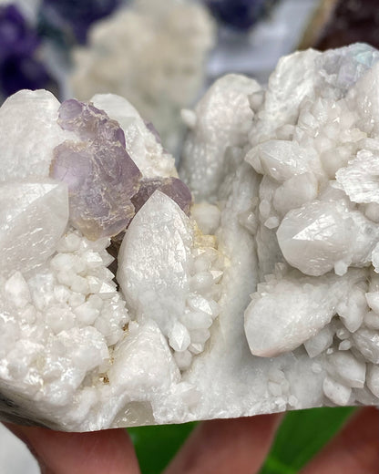 Candle Quartz with Purple Octahedral Fluorite