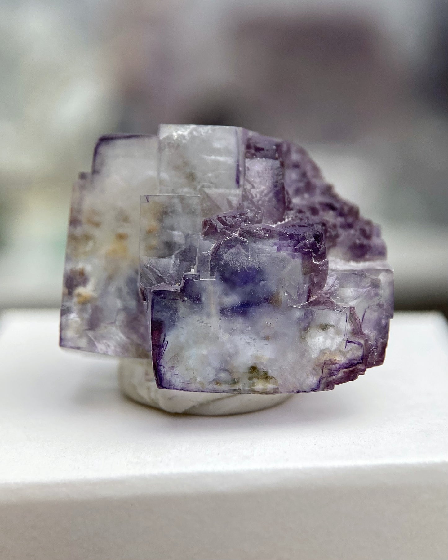 Columnar Cloud Inclusion Clear Purple Cubic Fluorite