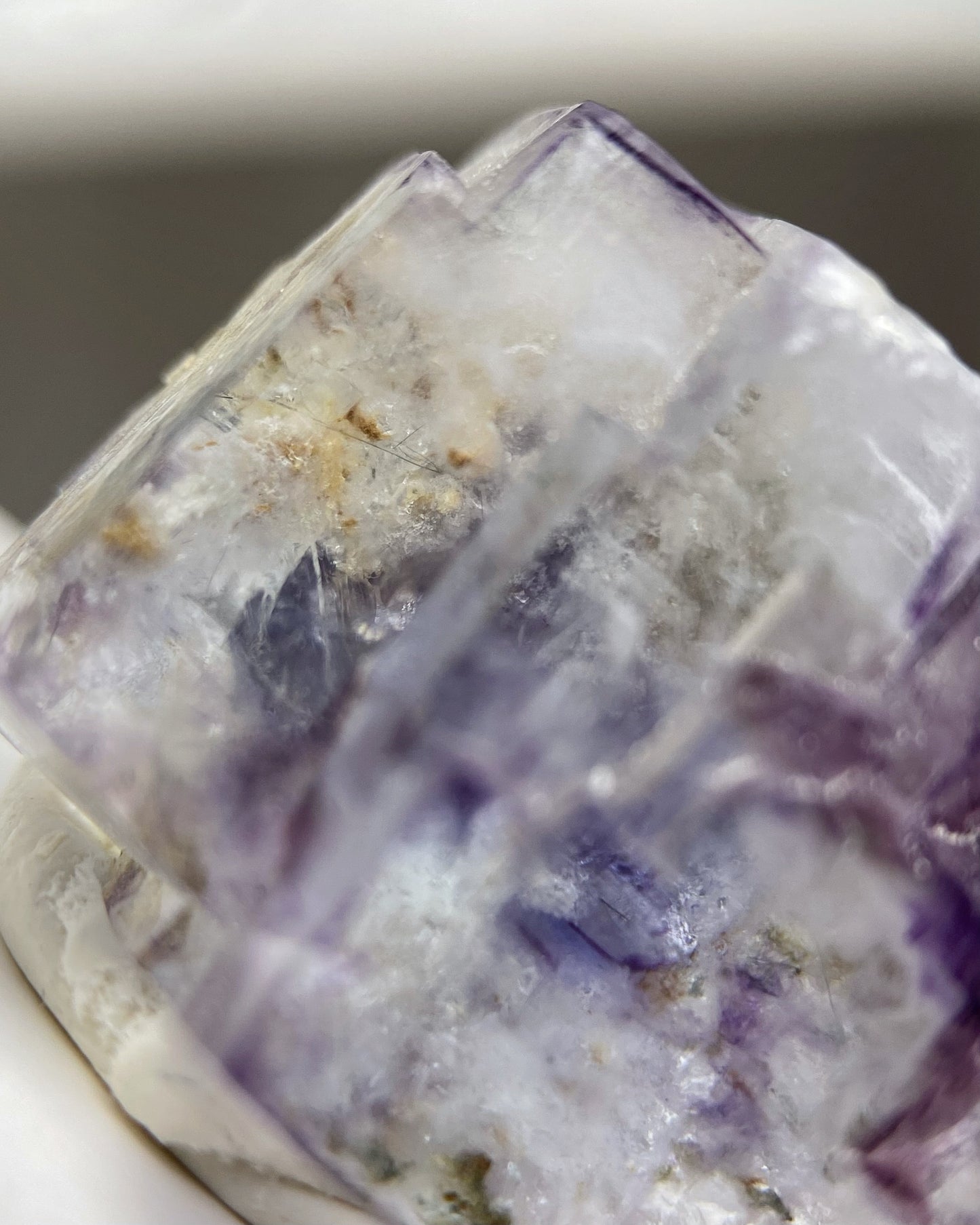 Columnar Cloud Inclusion Clear Purple Cubic Fluorite