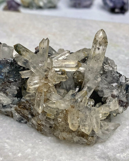 Quartz Cluster with Hematite Blades