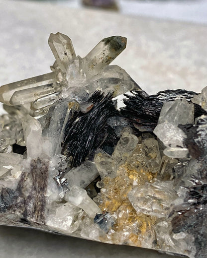 Quartz Cluster with Hematite Blades