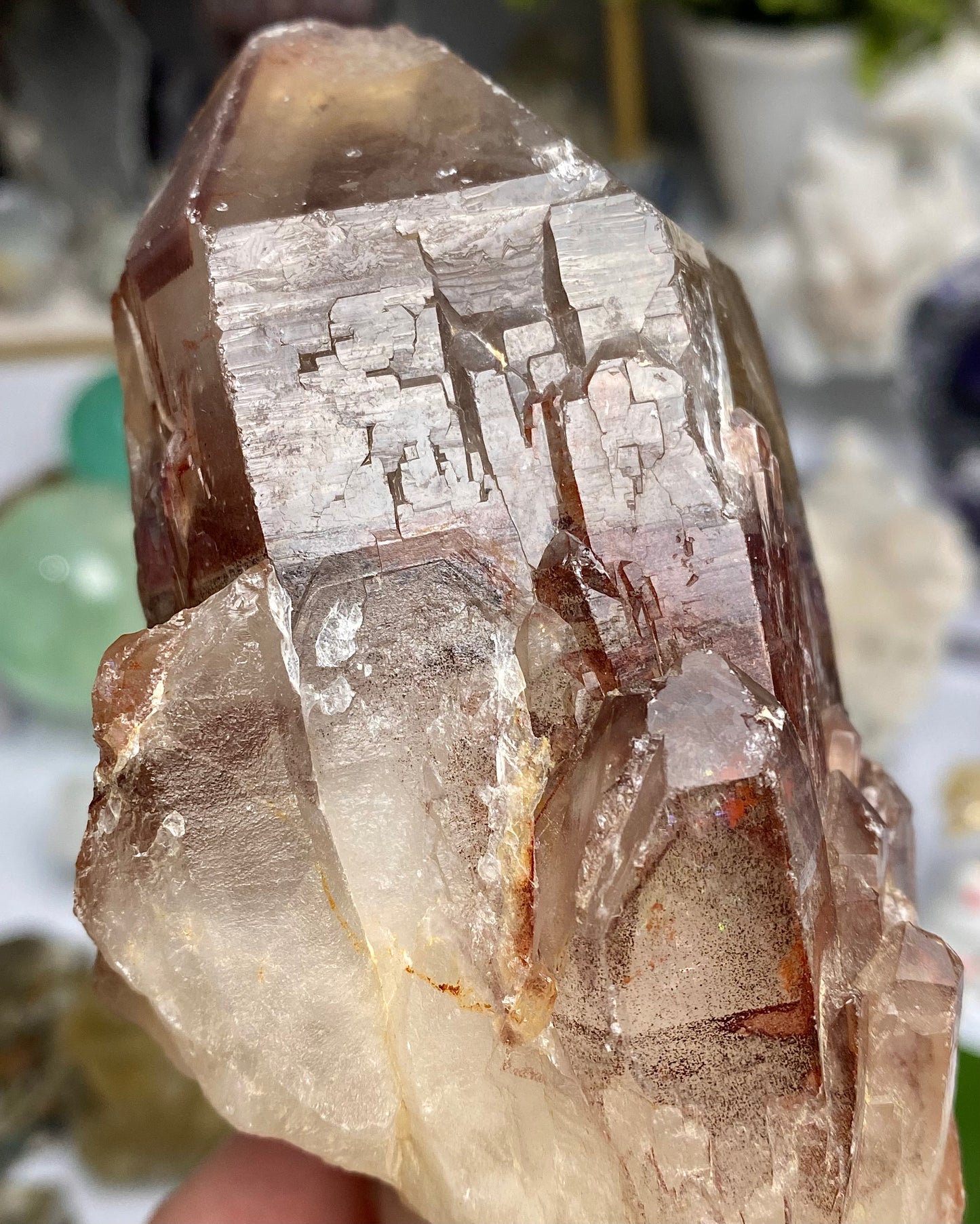 Quartz with Red Hematite Phantoms & White Phantoms