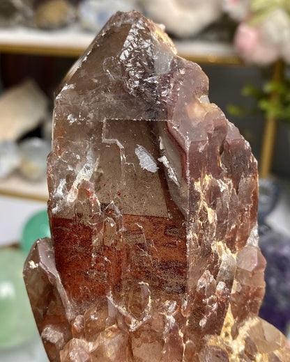 Quartz with Red Hematite Phantoms & White Phantoms