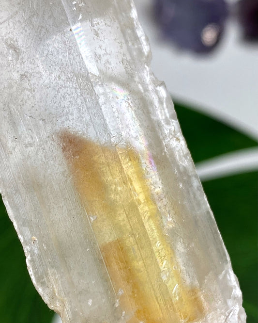 Selenite Crystal with Golden Phantom