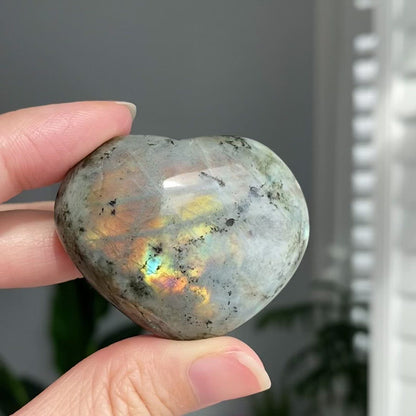 Yellow Flash Labradorite Heart Carving