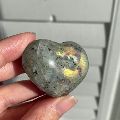 Yellow Blue Purple Flash Labradorite Heart Carving