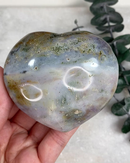 Large Ocean Orbicular Jasper Heart Carving