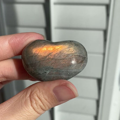 Orange Peach Pink Flash Labradorite Heart Carving