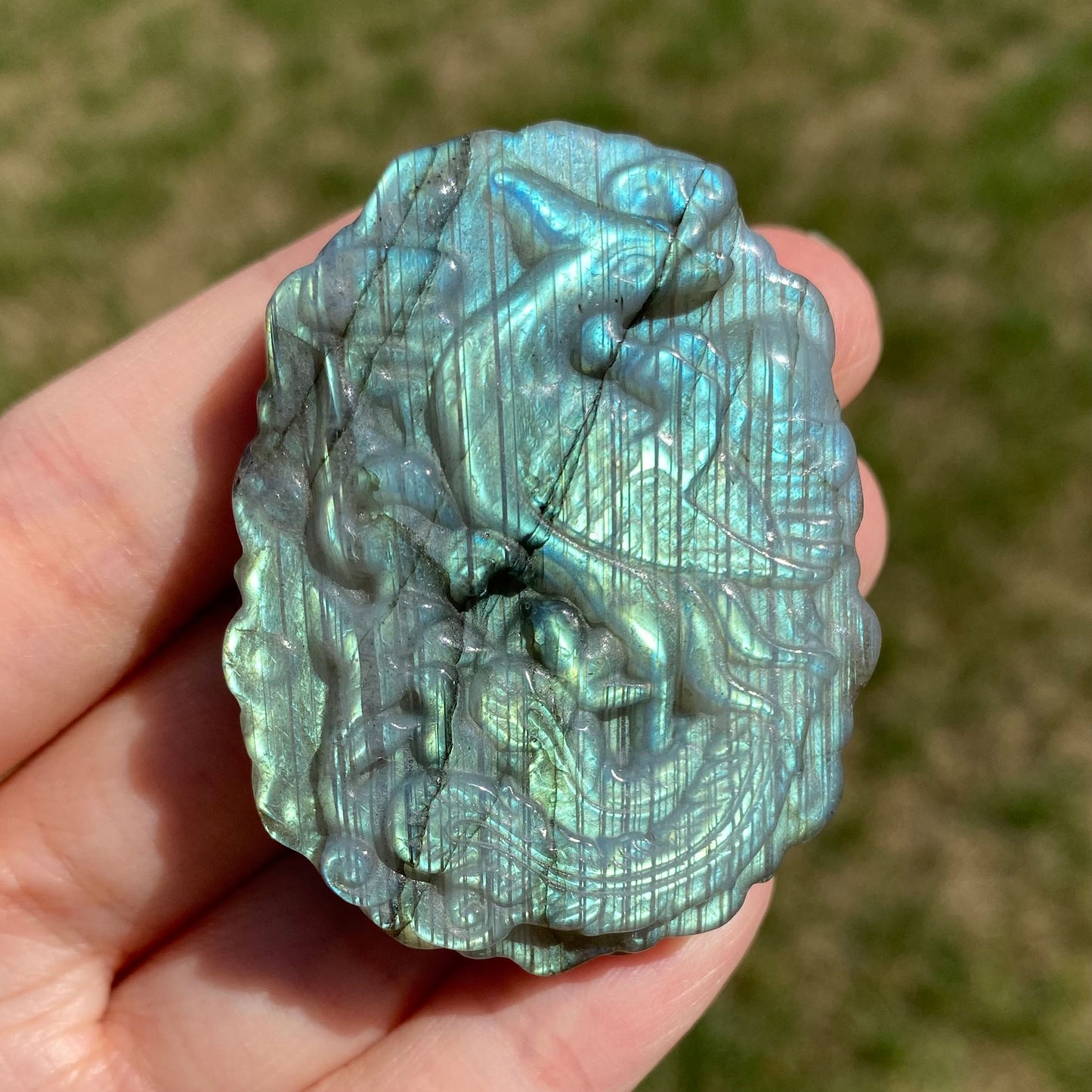 Peacock Hummingbird Crane Labradorite Carving