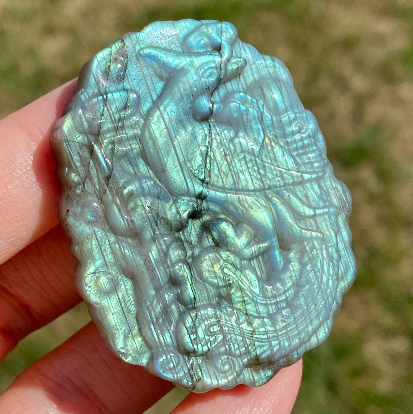 Peacock Hummingbird Crane Labradorite Carving