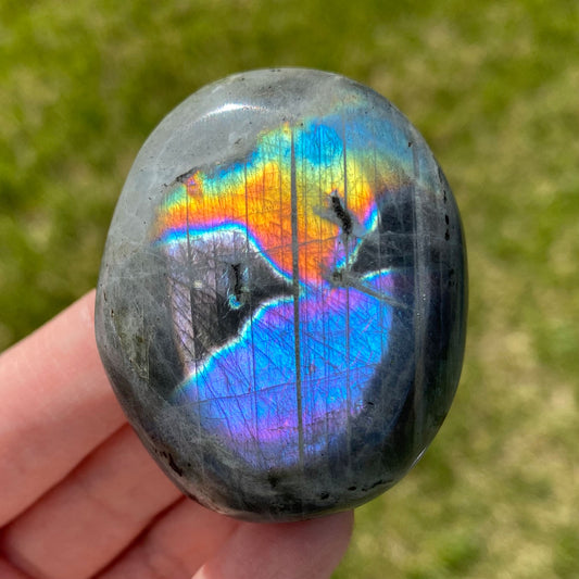 Labradorite Palm Stone Rainbow Colours Flash