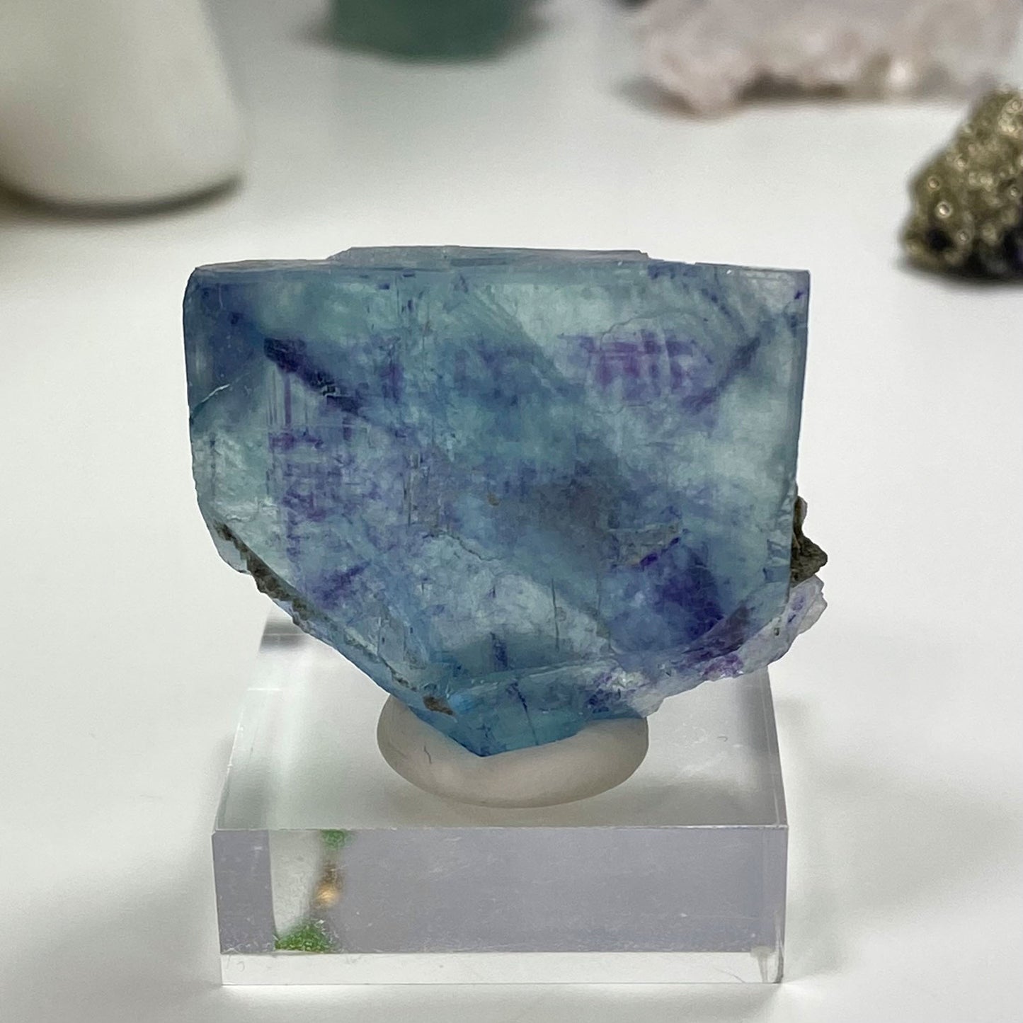 Blue Cubic Fluorite with Purple Color Zoning Yindu Mine