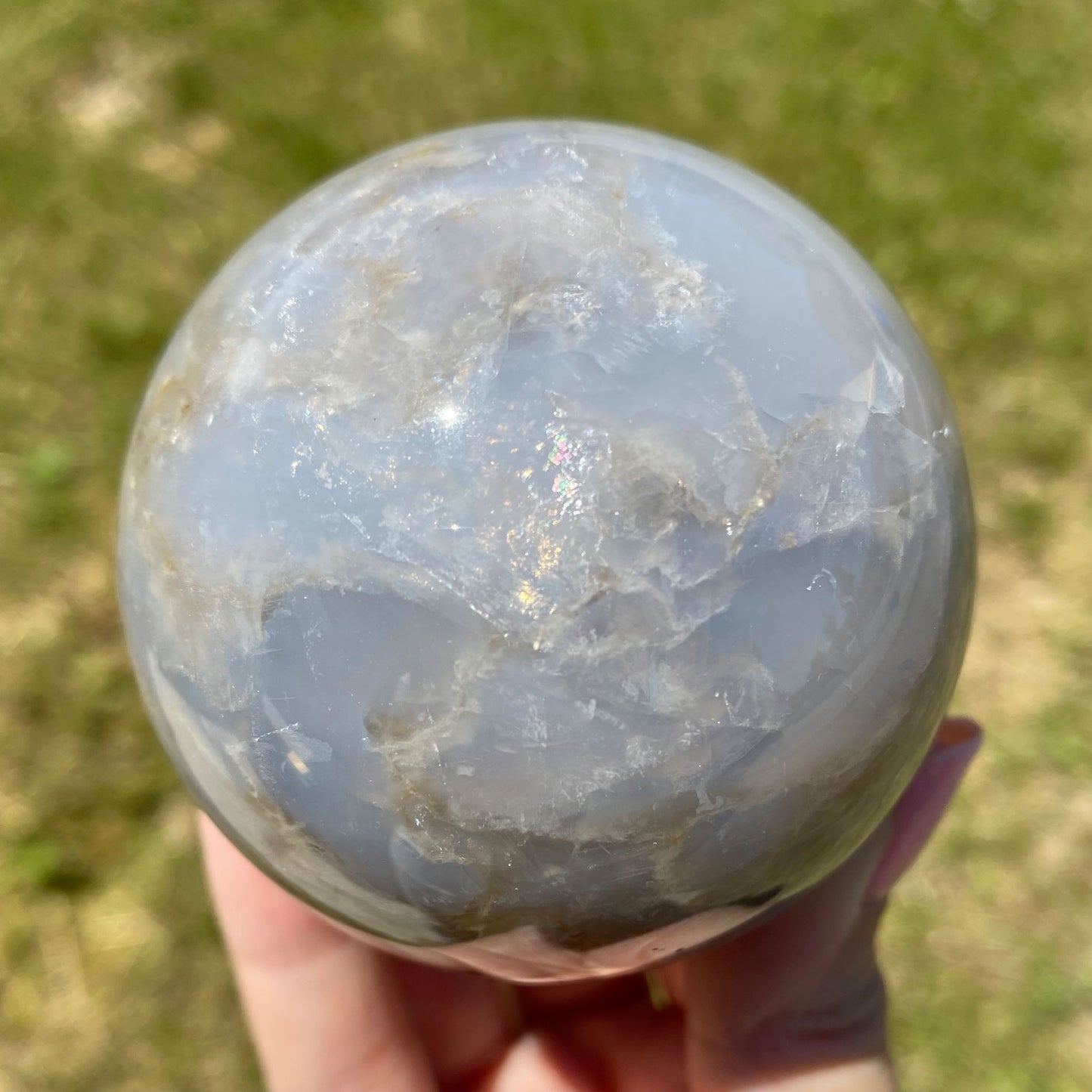 Blue Rose Quartz Sphere with Rainbows 65mm