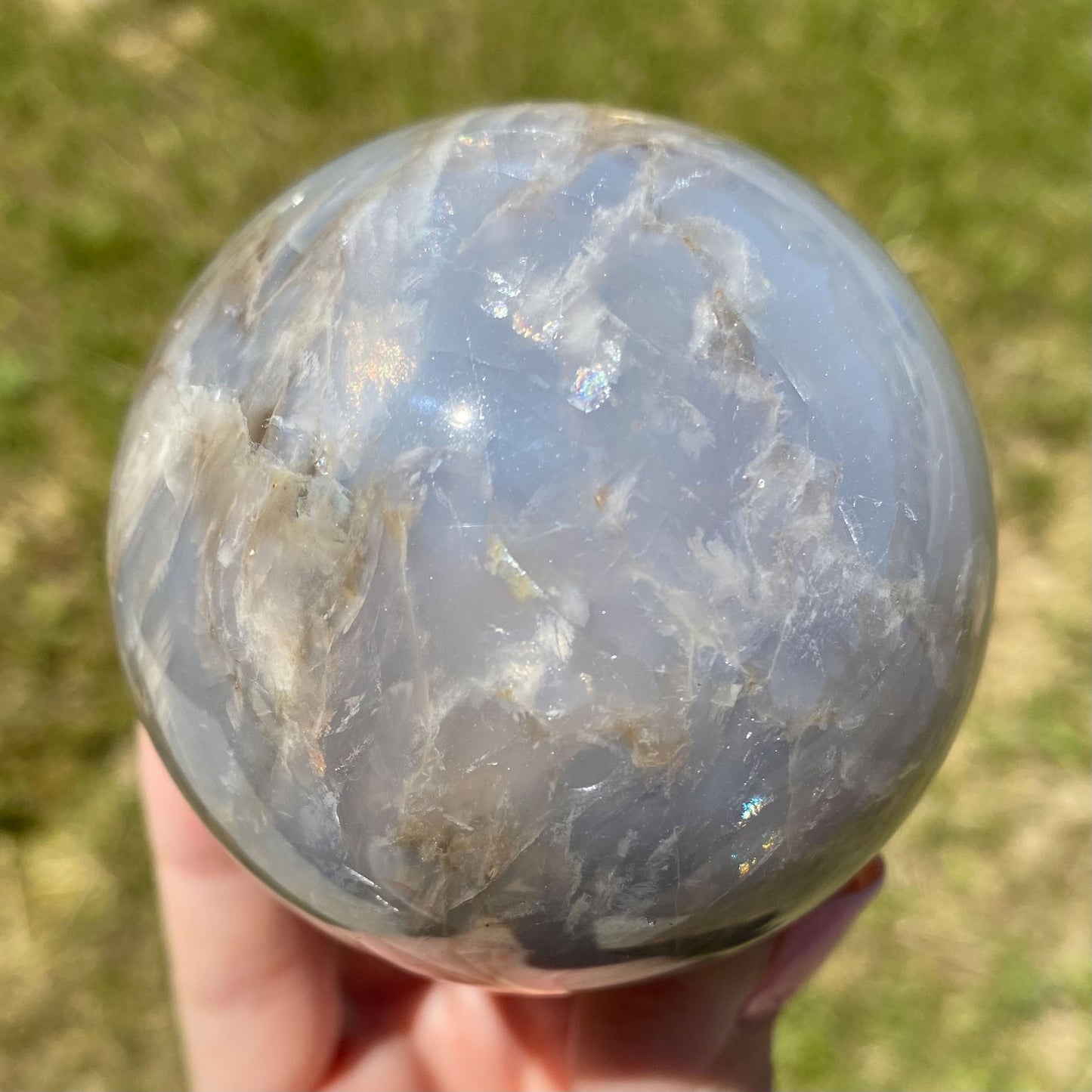 Blue Rose Quartz Sphere with Rainbows 65mm