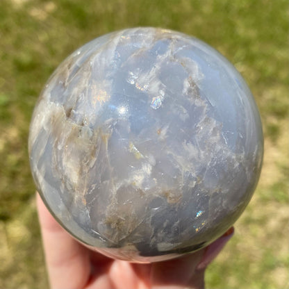 Blue Rose Quartz Sphere with Rainbows 65mm