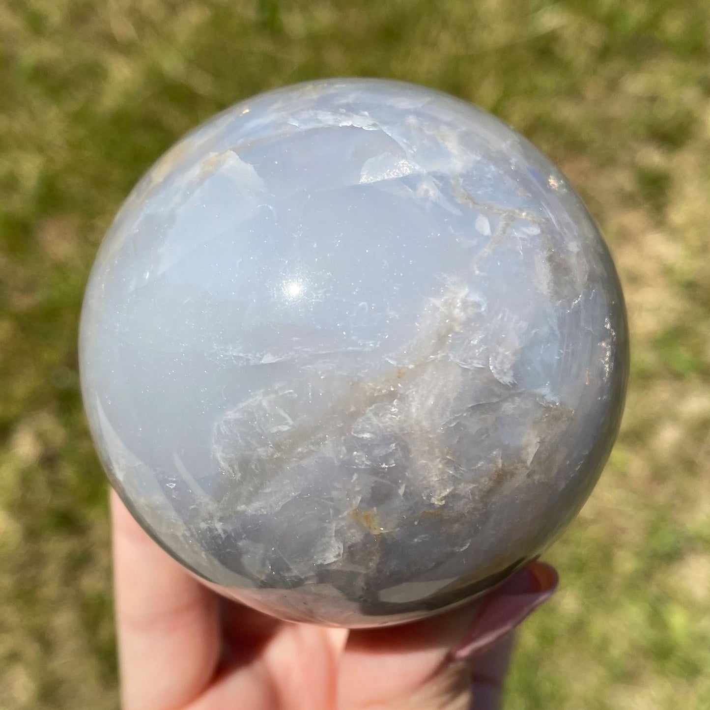 Blue Rose Quartz Sphere with Rainbows 65mm