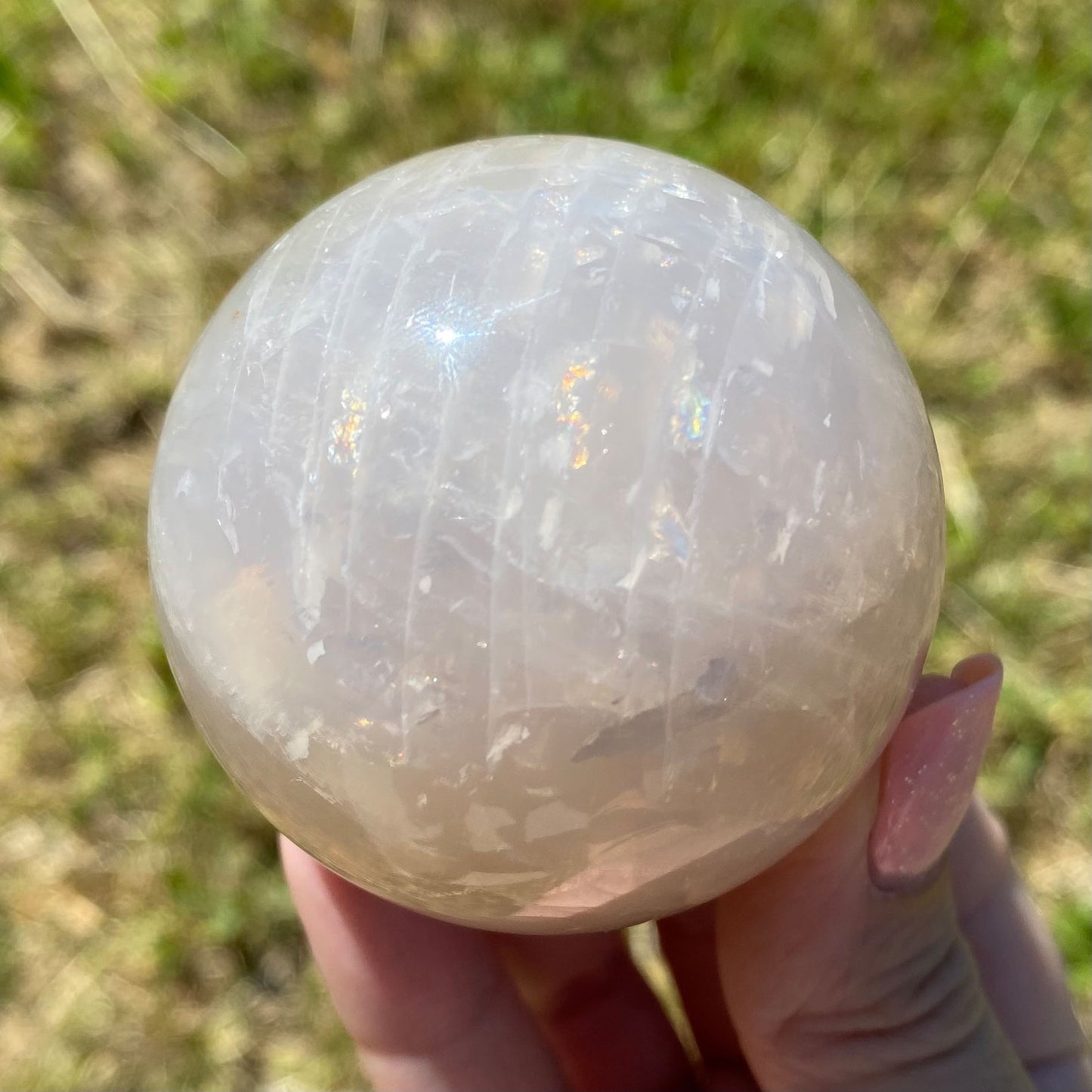 Blue Rose Quartz Sphere with Rainbows 52mm