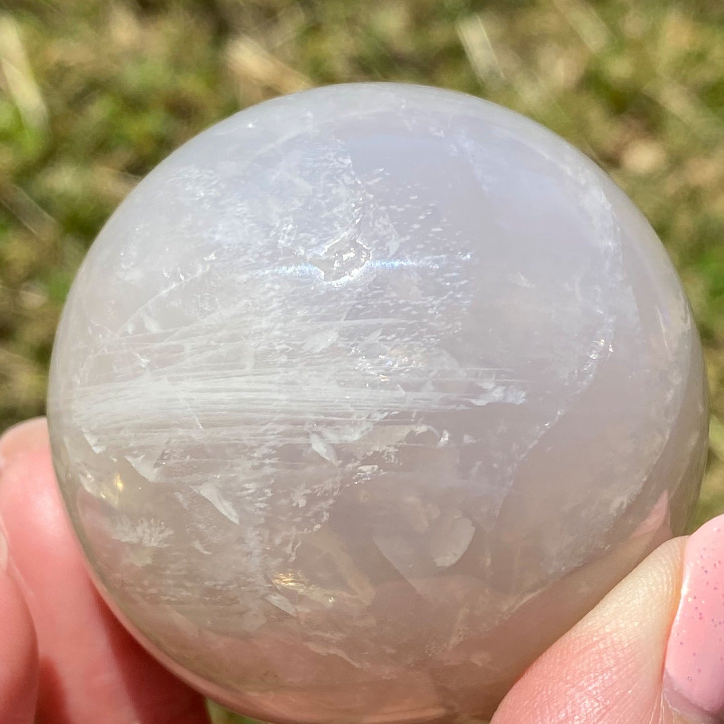 Blue Rose Quartz Sphere with Rainbows 52mm