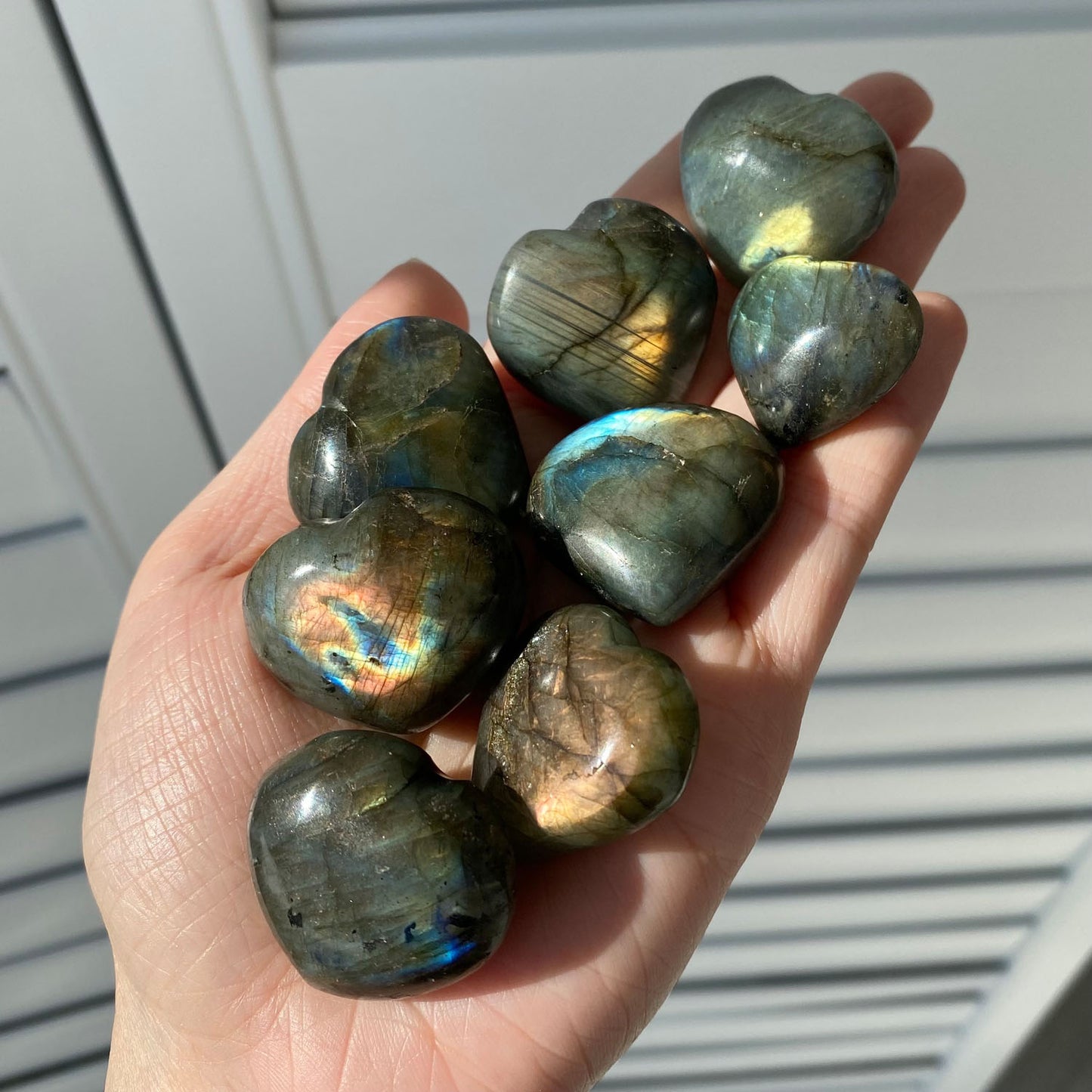 Small Labradorite Heart Carving with Flash