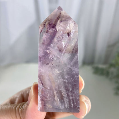 Clear and Purple Banded Fluorite Tower