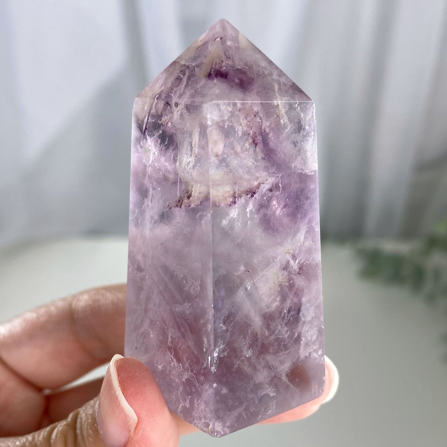 Clear and Purple Banded Fluorite Tower