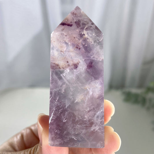 Clear and Purple Banded Fluorite Tower