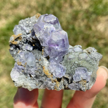 Clear Purple and Green Polyhedral Fluorite Mineral Specimen