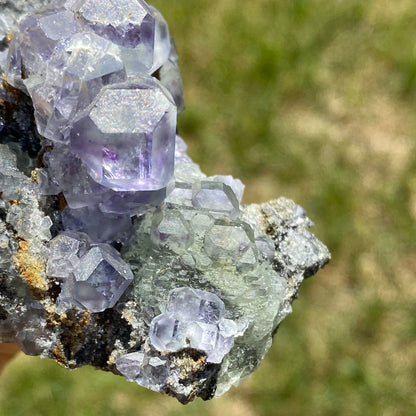 Clear Purple and Green Polyhedral Fluorite Mineral Specimen