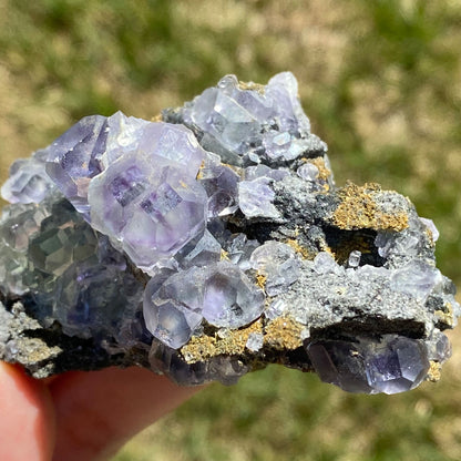 Clear Purple and Green Polyhedral Fluorite Mineral Specimen