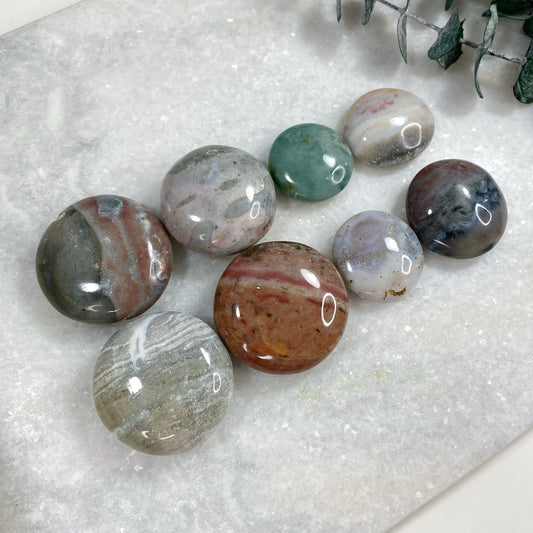 Ocean Orbicular Jasper Round Palm Stone