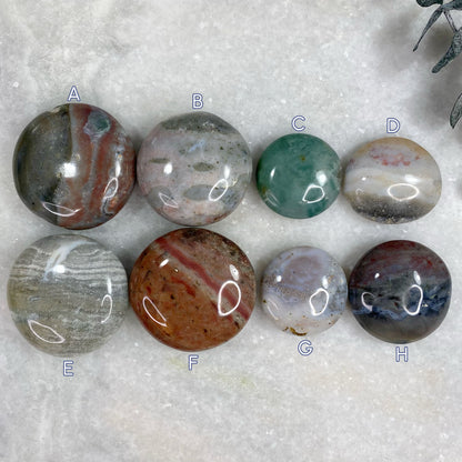 Ocean Orbicular Jasper Round Palm Stone
