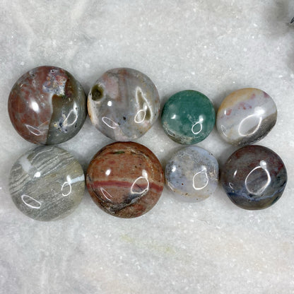 Ocean Orbicular Jasper Round Palm Stone