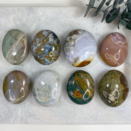 Ocean Orbicular Jasper Thick Palm Stone